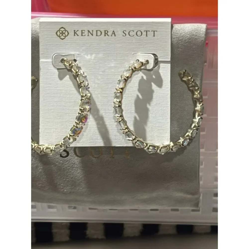 Kendra Scott Jolie Hoop Earrings Iridescent Dichroic Glass Gold Plated - Picture 11 of 12